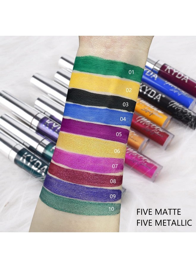 كيدا أحمر شفاه KYDA، 10 ألوان، مخملي مطفي ولامع، ألوان معدنية لامعة، لمعان شفاه لامع ومشرق وكامل، كوب غير لاصق، ملمع شفاه يدوم طويلاً، أحمر شفاه عالي الصبغة، مجموعة مستحضرات التجميل B - Image 5