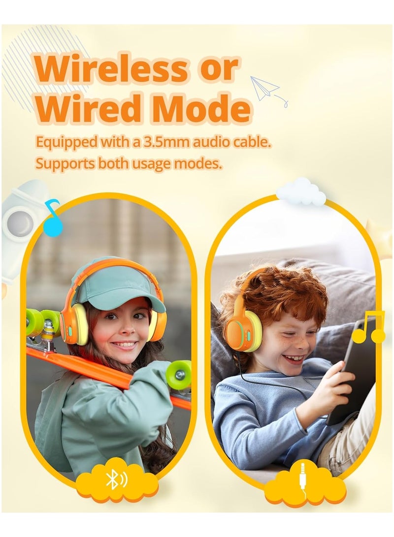 Tronsmart KH03 Kids Noise Cancelling Bluetooth Headphones, Safe Volume Control, Wireless Headphones with Light & Microphone, 70H Playtime, Built-in Audio Cable, for School/Travel/Airplane (Orange) - Image 5