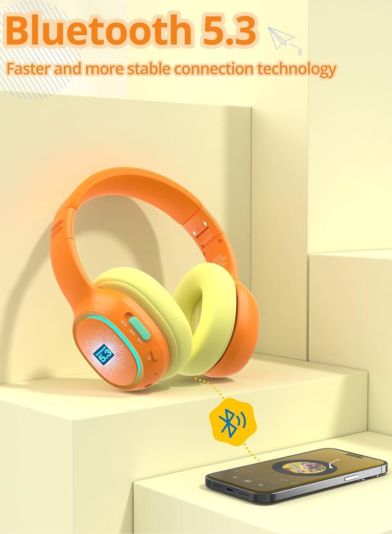 Tronsmart KH03 Kids Noise Cancelling Bluetooth Headphones, Safe Volume Control, Wireless Headphones with Light & Microphone, 70H Playtime, Built-in Audio Cable, for School/Travel/Airplane (Orange) - Image 4