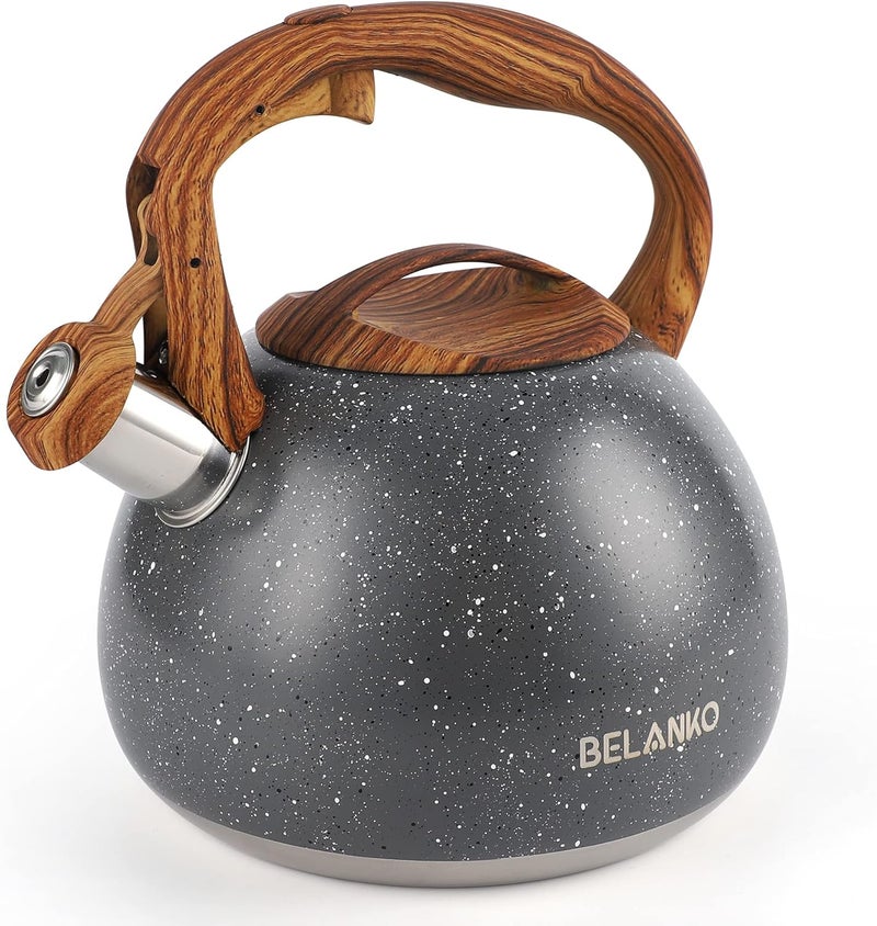 BELANKO 2.7 Quart Tea Kettle for Stovetops - Food Grade Stainless Steel Teapot with Loud Whistle, Cool-Touch Wood Pattern Handle, Rust-Resistant Whistling Kettle - Starry Gray - Image 1