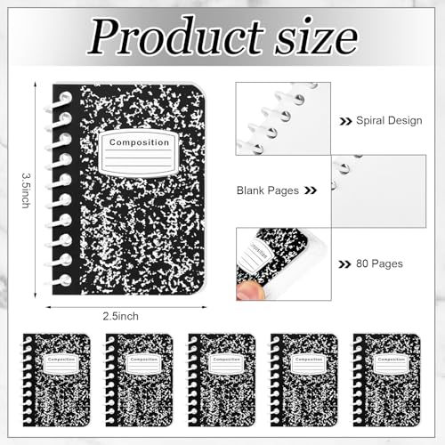 Sinload 30 Pack Mini Spiral Composition Notebooks Bulk 3. 5 x 2. 5 Inches Marble Small Tiny Blank Pocket Notebooks 80 Pages Memo Pads for Journal Office College School Students Graduation Gifts(Black) - Image 2