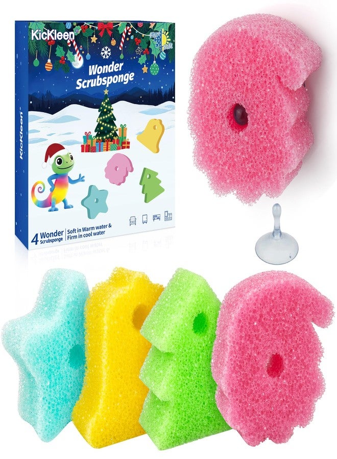 kickleen 4 Pack Kickleen Scrub Color Sponge with Suction Hanger,Non-Scratch, Multipurpose Dish Cleaning Temperature Controlled Decor Christmas Sponge for Kitchen, Bathroom - Image 1