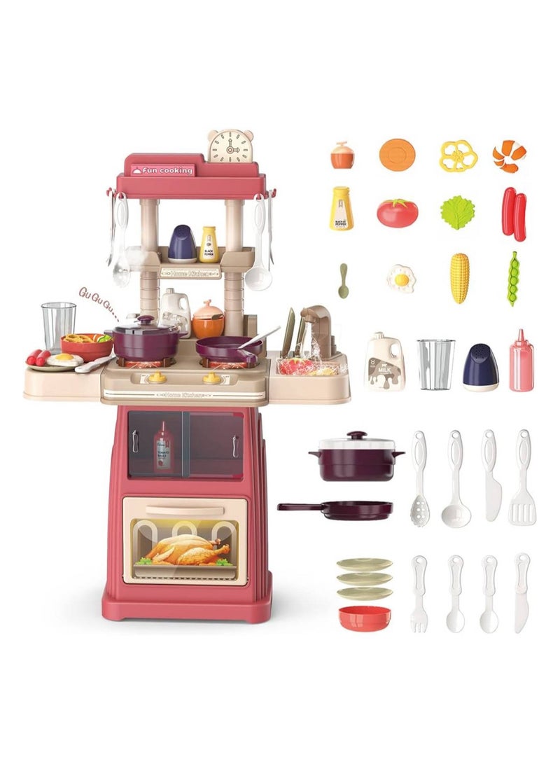 لعبة مطبخ متكاملة للأطفال – تصميم تفاعلي يحتوي على فرن، موقد، حوض غسيل، أدوات طبخ وأطعمة وهمية، مع مؤثرات صوتية وضوئية واقعية تضيف جوًا ممتعًا أثناء اللعب.   تشجع على تنمية الخيال، المهارات الحركية، والتفاعل الاجتماعي.   مناسبة للأطفال من عمر 3 سنوات فما فوق. - Image 1
