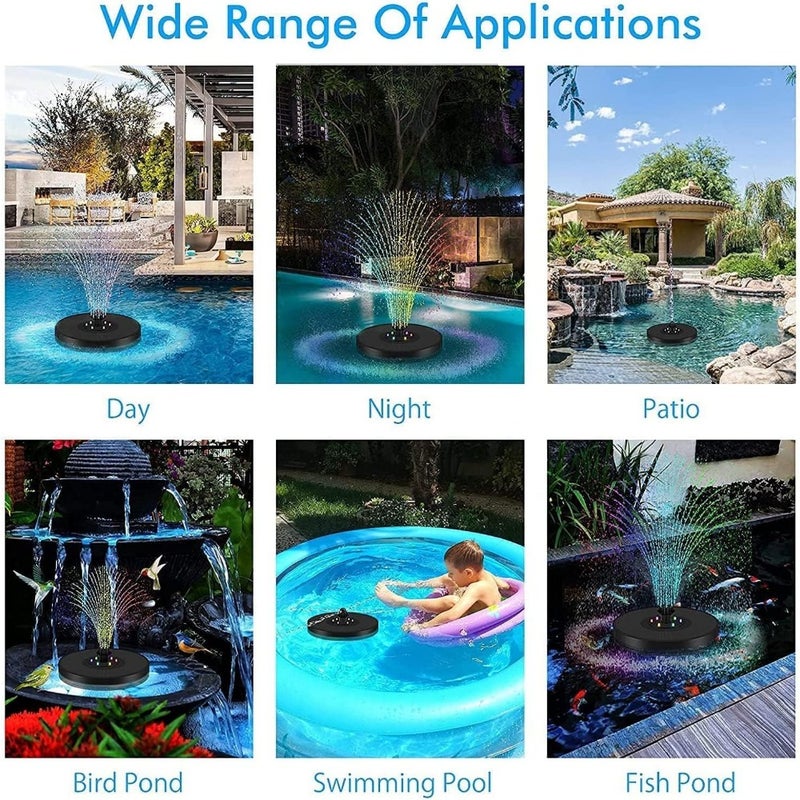 Solar Fountain Pump with 6 Color LED Lights, Upgrade 3W Solar Water Pump with 7 Nozzles with 4 Anti-Collision Bar Solar Water Features for Garden Landscape Fountain, Bird Bath Patio Pond Garden Decor - Image 5