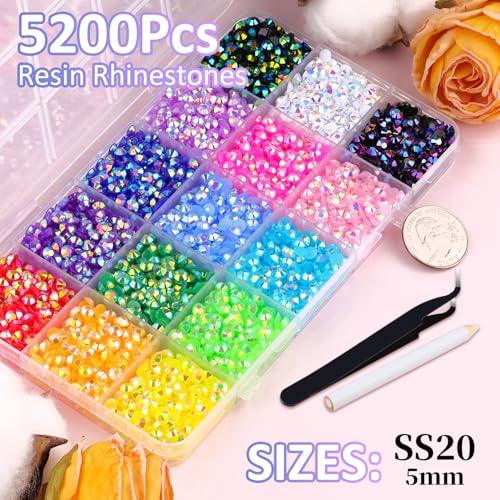 TINKRSTUFF 5200Pcs Resin Jelly Rhinestones for Crafting, Mixed-Color 5mm Flatback Gems, Bedazzling Crystal with 3Pcs 10ml B7000 Jewelry Glue for DIY Crafts Clothing Tumblers Shoes Nail Art - Image 2
