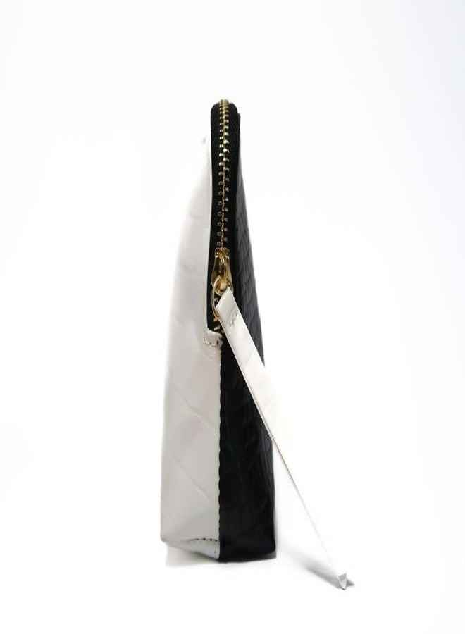 RITTZI Tuxedo Crocodile Cosmetic Bag – Luxury Vegan Leather Makeup Bag, Black & White Travel Organizer - Image 2