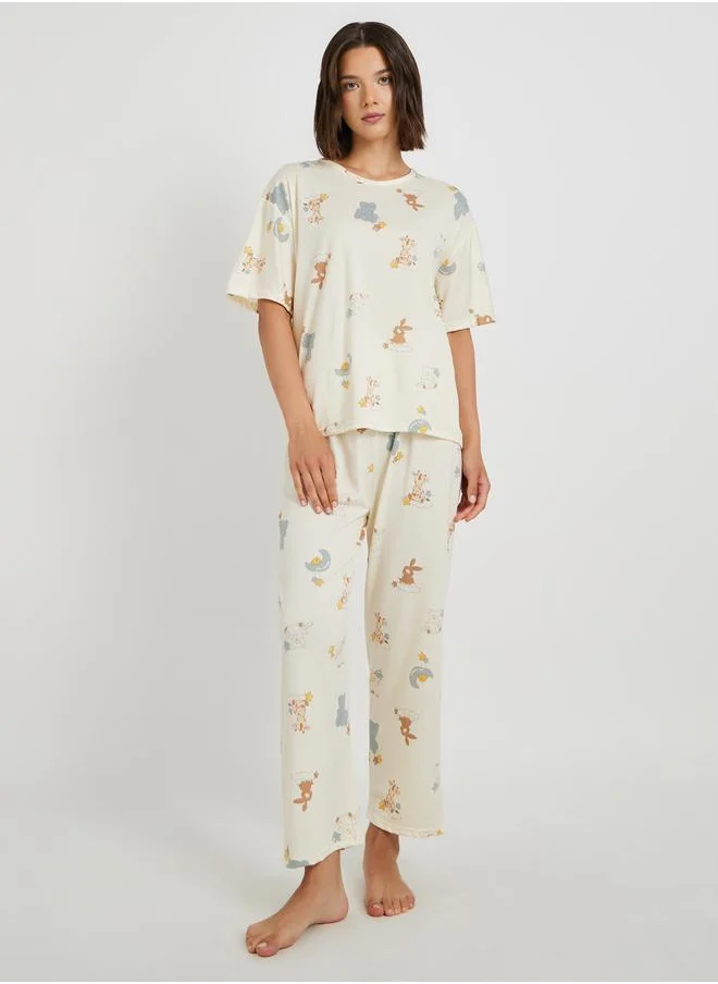 Take Two Take Two Set of 4 - Printed T-Shirt and Shorts with Nightdress and Pants