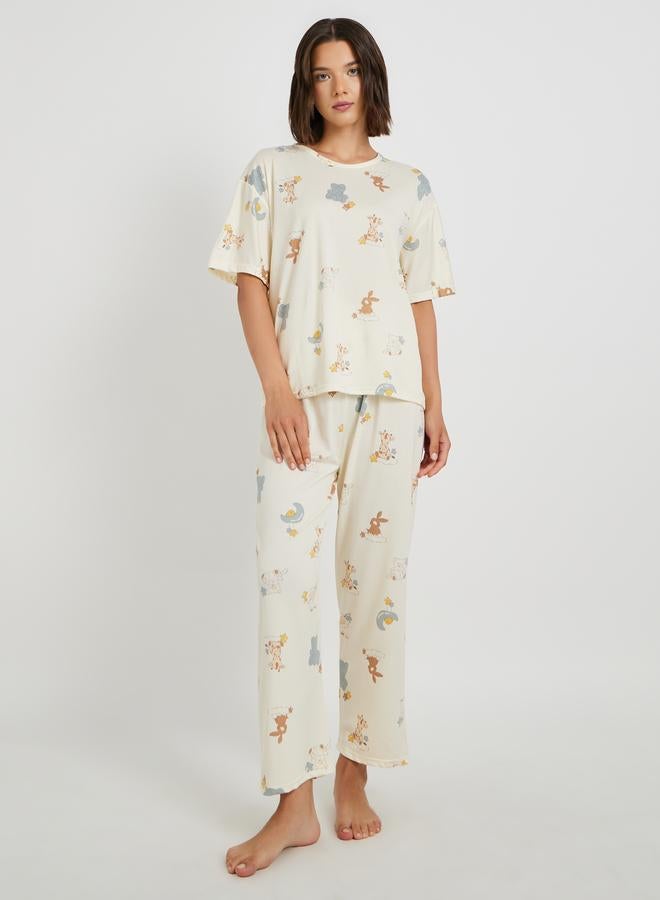 Take Two Take Two Set of 4 - Printed T-Shirt and Shorts with Nightdress and Pants - Image 2