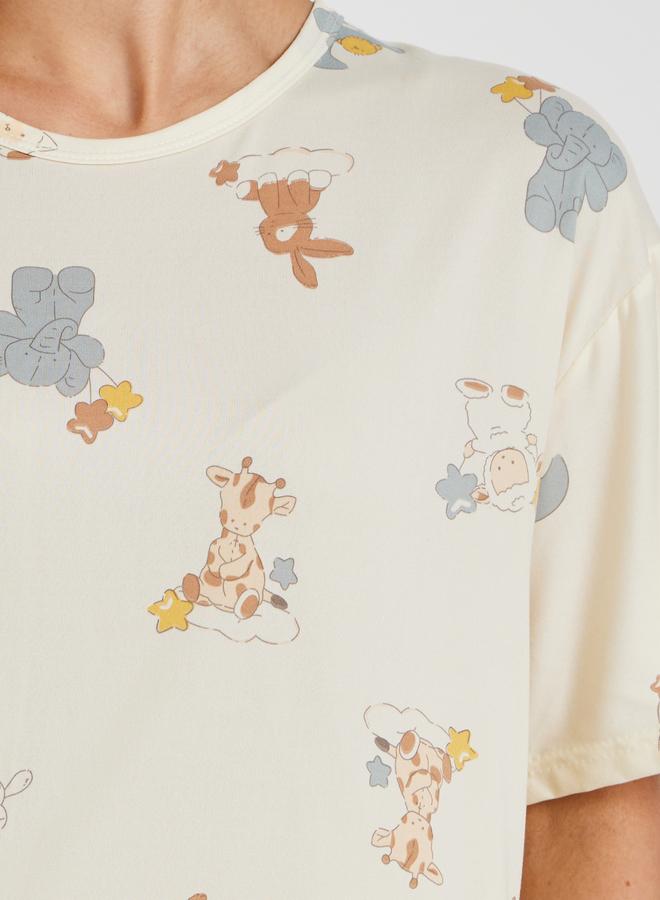 Take Two Take Two Set of 4 - Printed T-Shirt and Shorts with Nightdress and Pants - Image 4