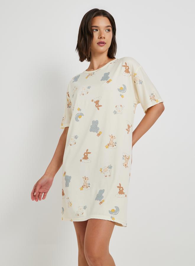 Take Two Take Two Set of 4 - Printed T-Shirt and Shorts with Nightdress and Pants - Image 5