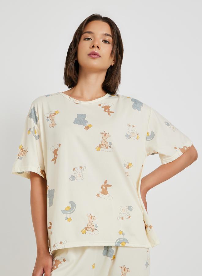 Take Two Take Two Set of 4 - Printed T-Shirt and Shorts with Nightdress and Pants - Image 3