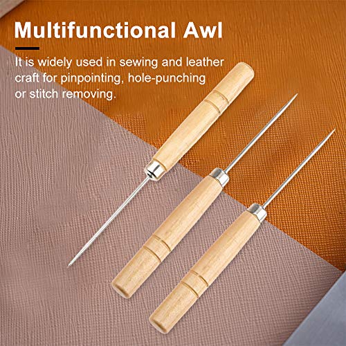 Hicello 5 Packs Sewing Awls, Leather Sewing Needle with Wood Handle, Pinpoint Stitching Sewing Awl Repair Tool for DIY Handmade Cloth Leather Shoe - Image 3