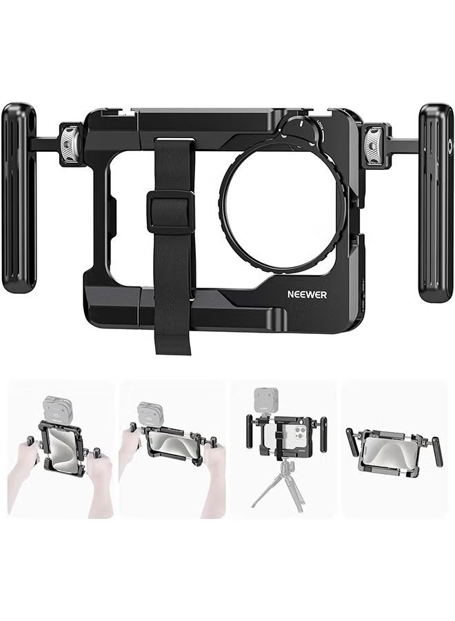 NEEWER Universal Smartphone Video Rig with Handles, 67mm Filter Adapter, Anti Drop Cold Shoe for DJI Mic, Phone Cage Stabilizer for Video Recording for iPhone 15 Pro Max S23 Ultra Pixel 8 Pro, PA017 - Image 1