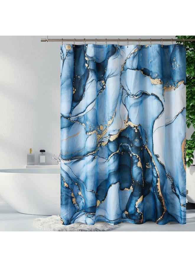 YOSTEV Blue Gold Marble Shower Curtain Set, Abstract Marbled Shower Curtains for Bathroom Décor with 12 Metal Hooks, Luxury Modern Waterproof Bath Accessories, 72 x 72 - Image 2