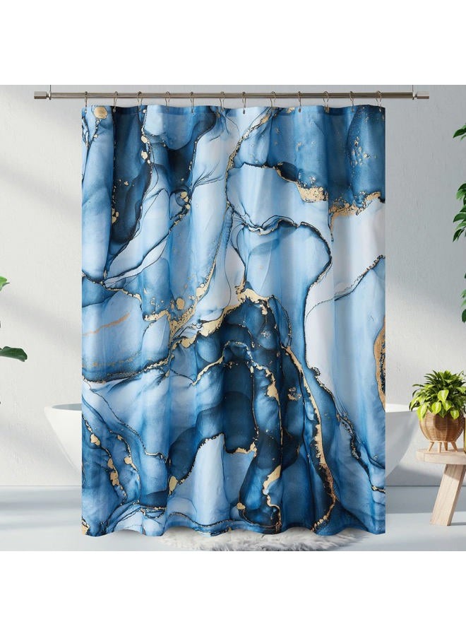 YOSTEV Blue Gold Marble Shower Curtain Set, Abstract Marbled Shower Curtains for Bathroom Décor with 12 Metal Hooks, Luxury Modern Waterproof Bath Accessories, 72 x 72 - Image 1