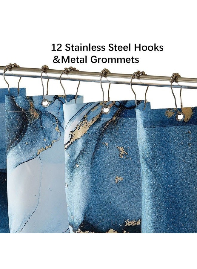 YOSTEV Blue Gold Marble Shower Curtain Set, Abstract Marbled Shower Curtains for Bathroom Décor with 12 Metal Hooks, Luxury Modern Waterproof Bath Accessories, 72 x 72 - Image 4