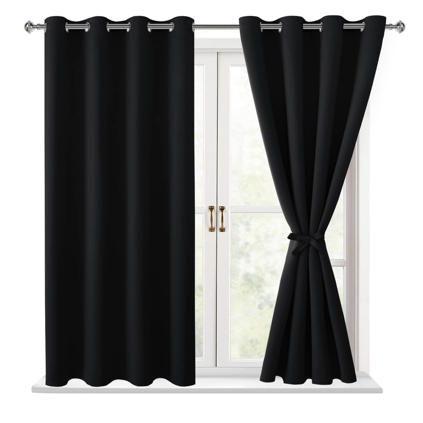 Hiasan Blackout Curtains for Bedroom Thermal Insulated Light Blocking Window Curtains for Living RoomKids Room 2 Drape Panels Sewn with Tiebacks Black 52 x 45 Inch