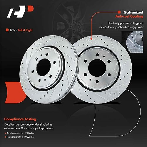 A-Premium 13.78 inch (350mm) Front Drilled and Slotted Disc Brake Rotors Compatible with Select Ford and Lincoln Models - For F-150 2010-2020, Expedition/Navigator 2007-2021, 2-PC Set - Image 2