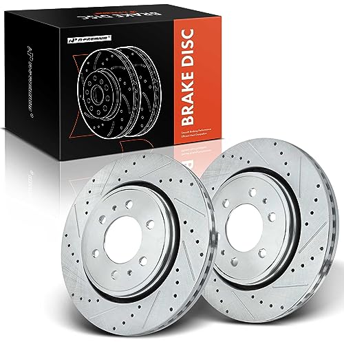 A-Premium 13.78 inch (350mm) Front Drilled and Slotted Disc Brake Rotors Compatible with Select Ford and Lincoln Models - For F-150 2010-2020, Expedition/Navigator 2007-2021, 2-PC Set - Image 1