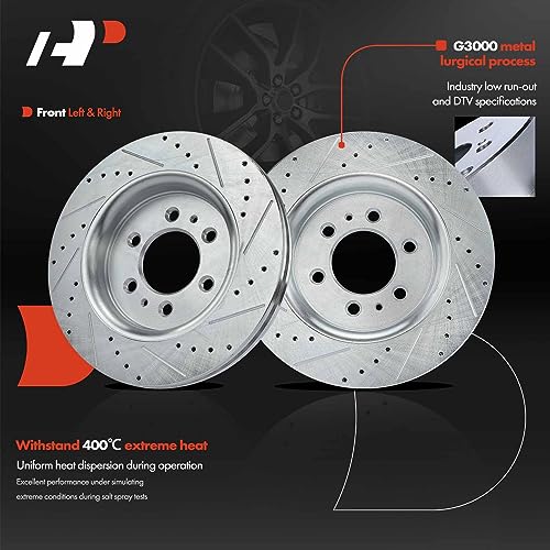 A-Premium 13.78 inch (350mm) Front Drilled and Slotted Disc Brake Rotors Compatible with Select Ford and Lincoln Models - For F-150 2010-2020, Expedition/Navigator 2007-2021, 2-PC Set - Image 3