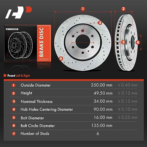 A-Premium 13.78 inch (350mm) Front Drilled and Slotted Disc Brake Rotors Compatible with Select Ford and Lincoln Models - For F-150 2010-2020, Expedition/Navigator 2007-2021, 2-PC Set - Image 5