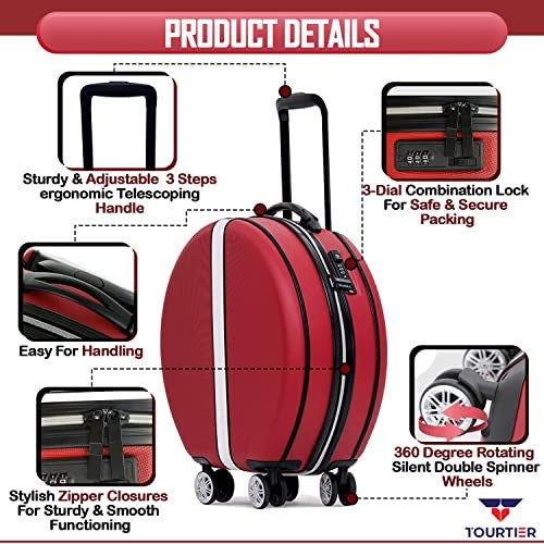 TOURTIER Travel Trolley Medium Luggage Cabin Bag, 20 Inch Abs Luggage Suitcase With 4 Double Spinner Rolling Wheels (Red, 53 cm, hard) - Image 3