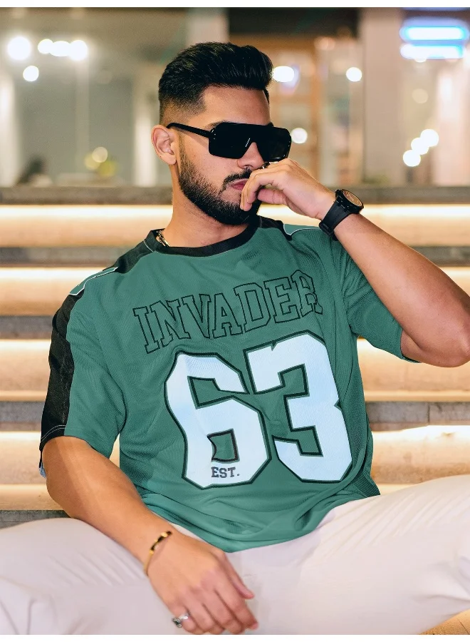 Maniac Maniac Men Round Neck 3/4th Sleeve Printed Green Polyester Oversized T-Shirt
