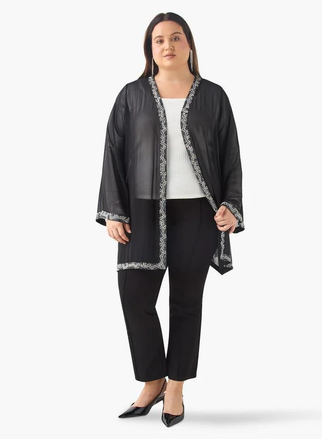 Ulla Popken Plus Size Ulla Popken Embellished Shrug with Long Sleeves