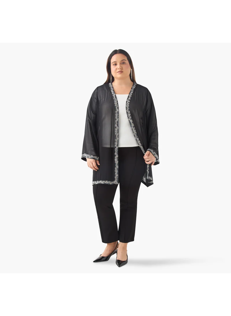 Ulla Popken Plus Size Ulla Popken Embellished Shrug with Long Sleeves