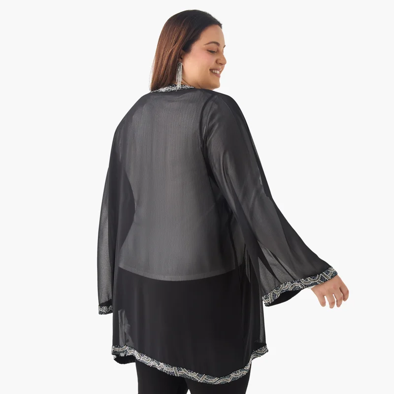 Ulla Popken Plus Size Ulla Popken Embellished Shrug with Long Sleeves