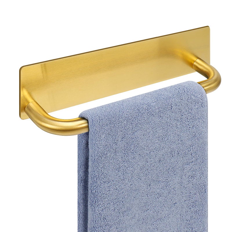 Livabber Self Adhesive Hand Towel Holder 304 Stainless Steel Hand Towel Bar for Bathroom Kitchen Stick on Wall Waterproof Towel Ring No Drilling 9 Inch Gold
