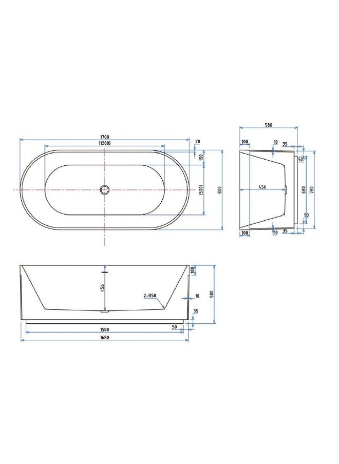 DANUBE HOME Milano Lian Freestanding Bathtub 1700*750*550 - Matt White | Acrylic Free Standing Bathtub | Floor Standing Bath Tub For Toilet Bathroom Washroom - White  - Image 4