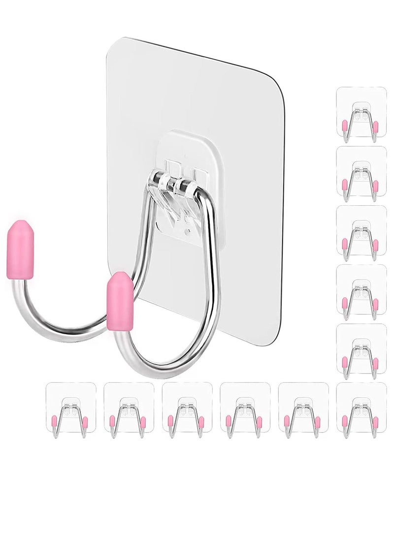 Y&D Self Adhesive Wall Hooks Dual Head Large Heavy Duty for Hanging Utility Kitchen Bathroom Ceiling Reusable Key 12 Pack Max 30lb  - Image 1