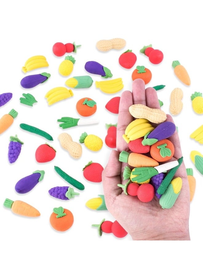 Super Z Outlet Super Z Outlet Colorful Mini Fruits & Vegetables Tiny Foods Miniature Pencil Erasers for Children Party Favors, Classroom Student Prize, School Supplies, Toys & Games (12 Mini Bags, 48 Erasers Total)  - Image 2