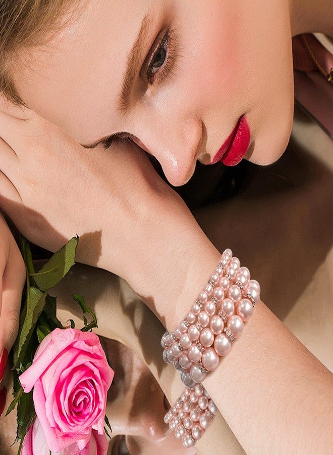 Coiris أساور كويريس 4 قطع من اللؤلؤ الصناعي كريستال للنساء متعددة الطبقات (BR1113) (شمبانيا) - Image 5