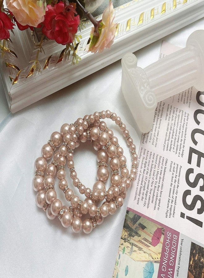 Coiris أساور كويريس 4 قطع من اللؤلؤ الصناعي كريستال للنساء متعددة الطبقات (BR1113) (شمبانيا) - Image 4