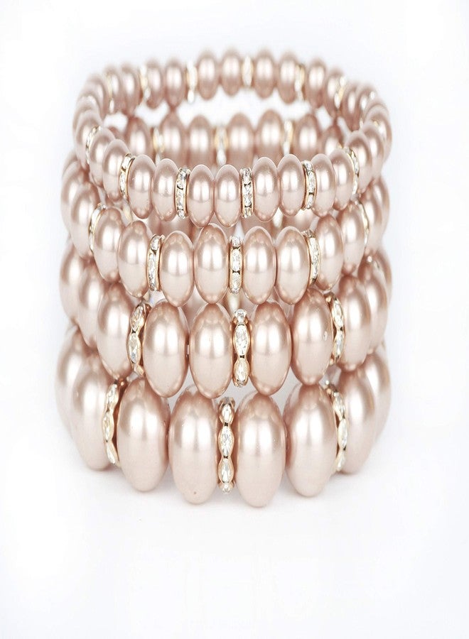 Coiris أساور كويريس 4 قطع من اللؤلؤ الصناعي كريستال للنساء متعددة الطبقات (BR1113) (شمبانيا) - Image 2