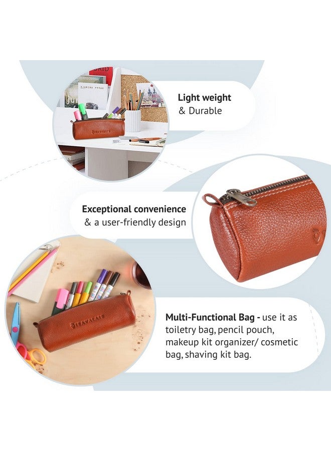 TRAVALATE Genuine Leather Utility Pouch/Toiletry Kit For Men And Women's -Ykk Zippers Orange, 9Cm - Image 4