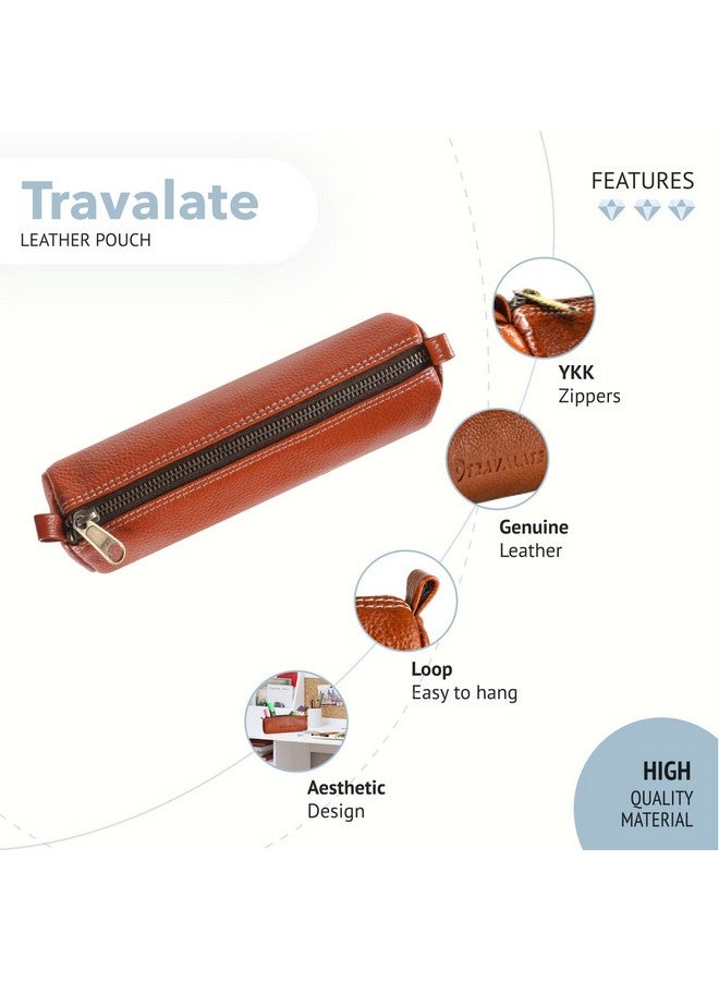 TRAVALATE Genuine Leather Utility Pouch/Toiletry Kit For Men And Women's -Ykk Zippers Orange, 9Cm - Image 3