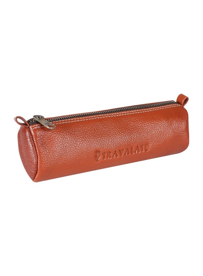 TRAVALATE Genuine Leather Utility Pouch/Toiletry Kit For Men And Women's -Ykk Zippers Orange, 9Cm - Image 1