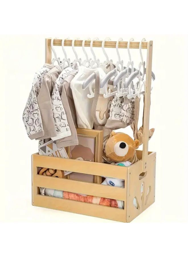 Modern Wooden Hanger Organizer With Handle 1pc Storage Basket For Baby Essentials - Image 2