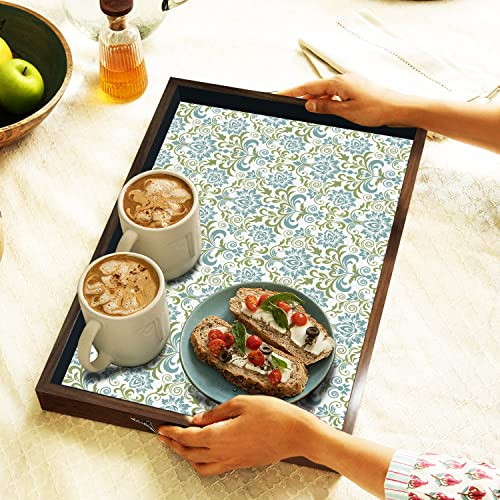 PAPER PLANE DESIGN Wooden Serving Tray For Serving, Table Decoration (12 X 18 Inch, Large, Brown, European Square - Image 2