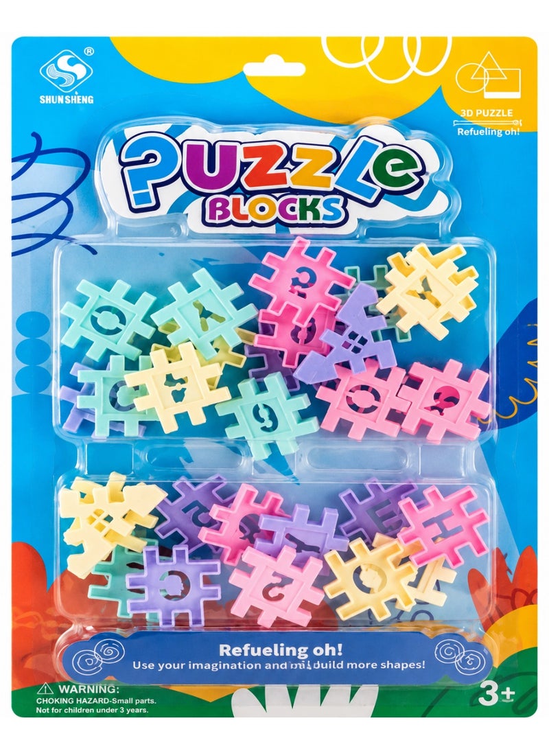Puzzle Interlocking Building Blocks Set for Kids, Assorted Colors, Approx. 30 Pieces