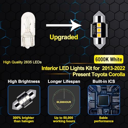 EASY EAGLE LED Interior Car Lights for Toyota-Corolla-2013-2022: 6 Piece Kit White LED Light Bulbs - Super Bright 6000K + Install Tool - Image 4