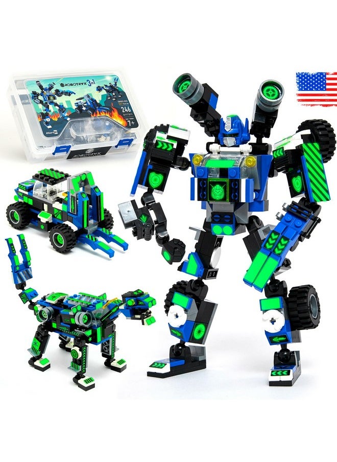 JitteryGit - Robot Building Toy Gift For Boys Perfect Stem Gift For Builders Ages 6 7 8 9 And 10 Year Olds Blue Snabglider (246 Pcs) Robotryx - Image 1