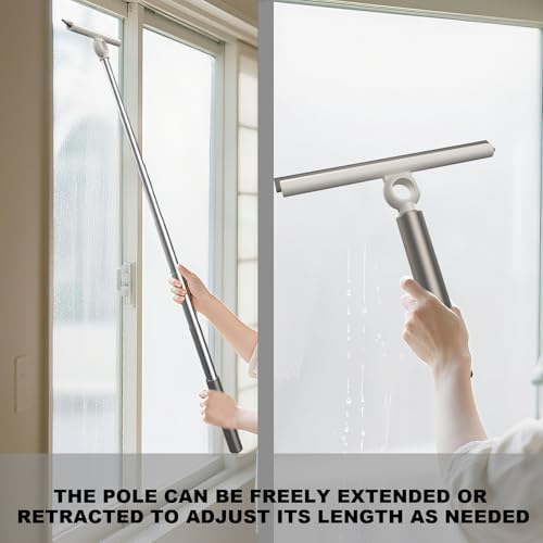EHOMGUI Extendable Shower Squeegee for Glass Doors, Shower Squeegee with 10-Inch Silicone Blade, Telescoping Handle for Windows and Shower Glass, Silver - Image 2