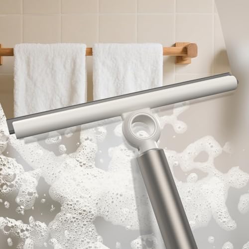 EHOMGUI Extendable Shower Squeegee for Glass Doors, Shower Squeegee with 10-Inch Silicone Blade, Telescoping Handle for Windows and Shower Glass, Silver - Image 5