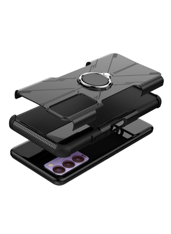 يوارب كينج - جراب هاتف واقٍ مقاوم للصدمات مزود بمسند بحلقة دائرية لـ Tecno Camon 18 أسود - Image 1