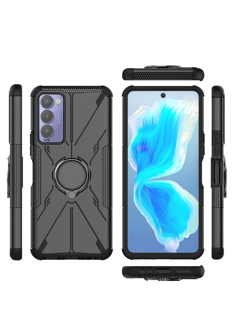 يوارب كينج - جراب هاتف واقٍ مقاوم للصدمات مزود بمسند بحلقة دائرية لـ Tecno Camon 18 أسود - Image 1