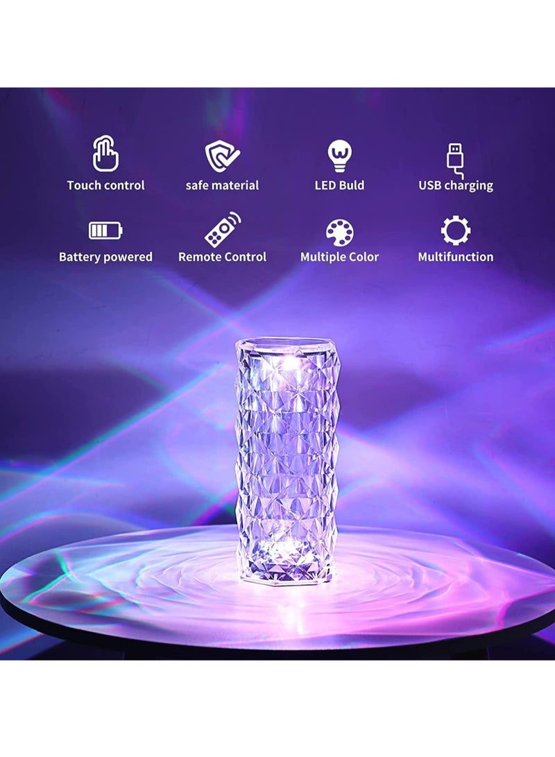 ELTRAZONE Crystal Diamond 3D Rose Table Lamp, LED 16 Color changing Night Light with Remote and Touch Control,Built-in Battery USB Rechargeable Desk Lamp for Bedroom,Living room,party, home decor - Image 3